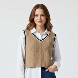 Shein Vest Crop Collegiate Academia Varsity Casual L